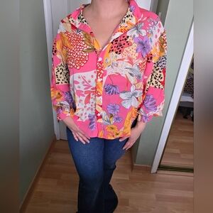 Floral Patchwork Women's Top Boho Party Work Brunch Vacation Resortwear Small